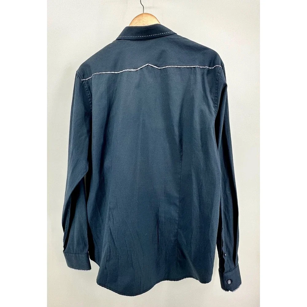 7 DIAMONDS Mens XL Dark Blue Textured Dress‎ Shirt Long Sleeve Button Up